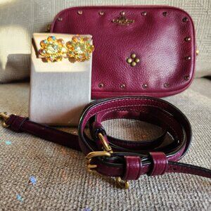 Coach crossbody 2 zip pouch Swarovski accent w/ vintg crystal clipon earrings
